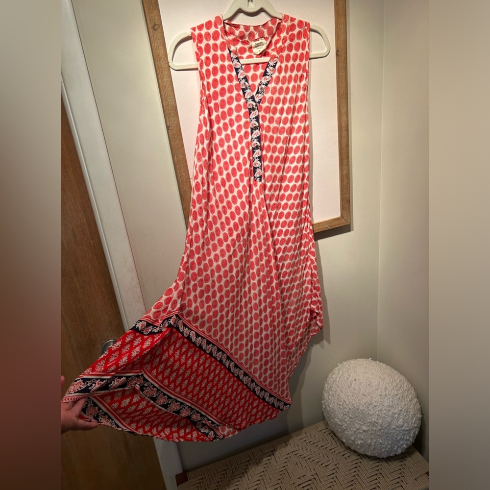 Seven Islands NY red blue flowy summer vacation dress